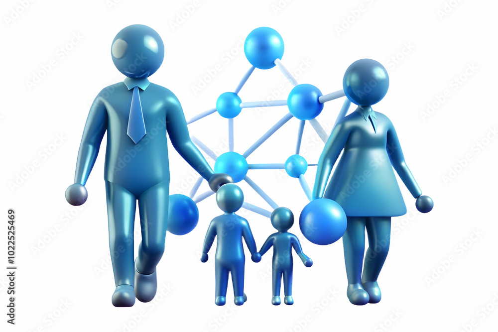 Aufkleber silhouette of family holding hands with digital network overlay - symbolizing unity and connectivity