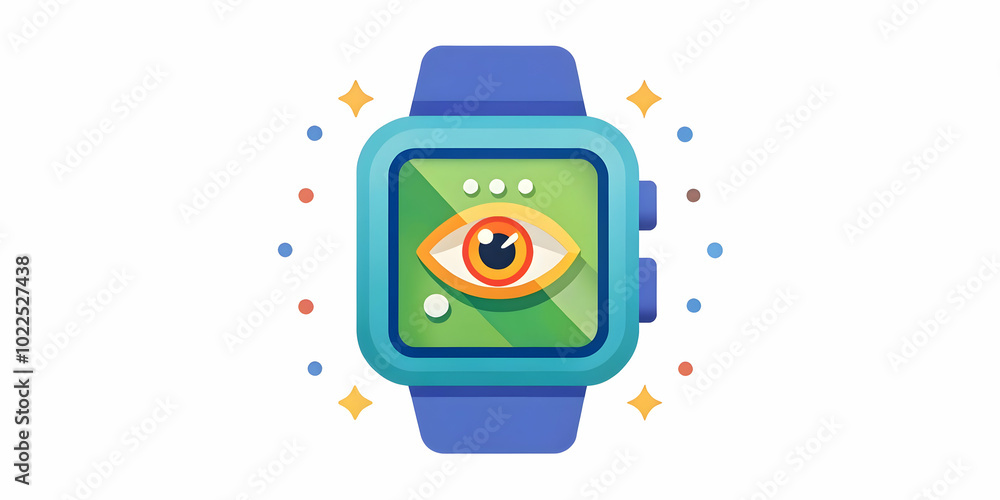 Poster close up of smart watch displaying fitness milestones: macro image capturing user's determined eyes 