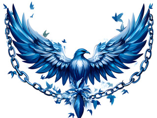 Fototapeta premium Majestic Eagle with Butterfly Wings Symbolizing Freedom and Transformation in Surreal Blue Tones Artwork