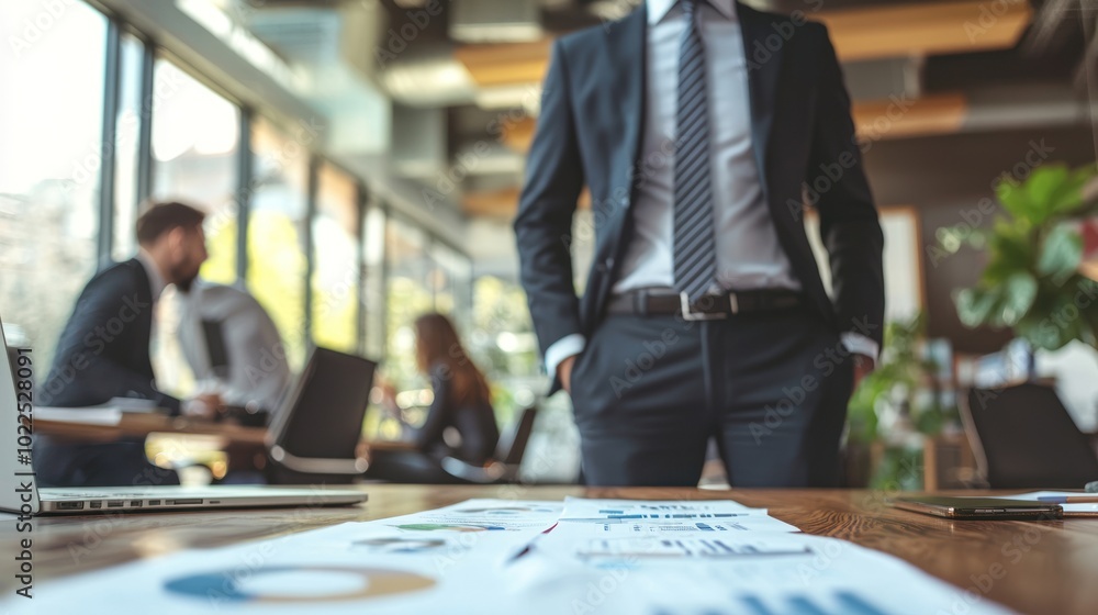 Poster a manager assigning tasks to team members in a dynamic office environment