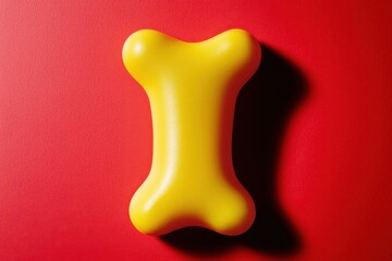 Fototapeta premium A bright yellow dog bone toy on a red background, designed for playful pet engagement.