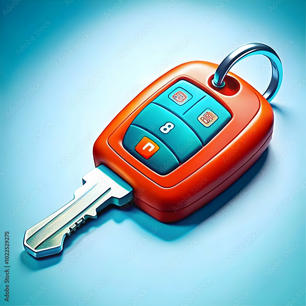Poster glossy car key fob on plain background with copy space - perfect for new car ownership concepts and 