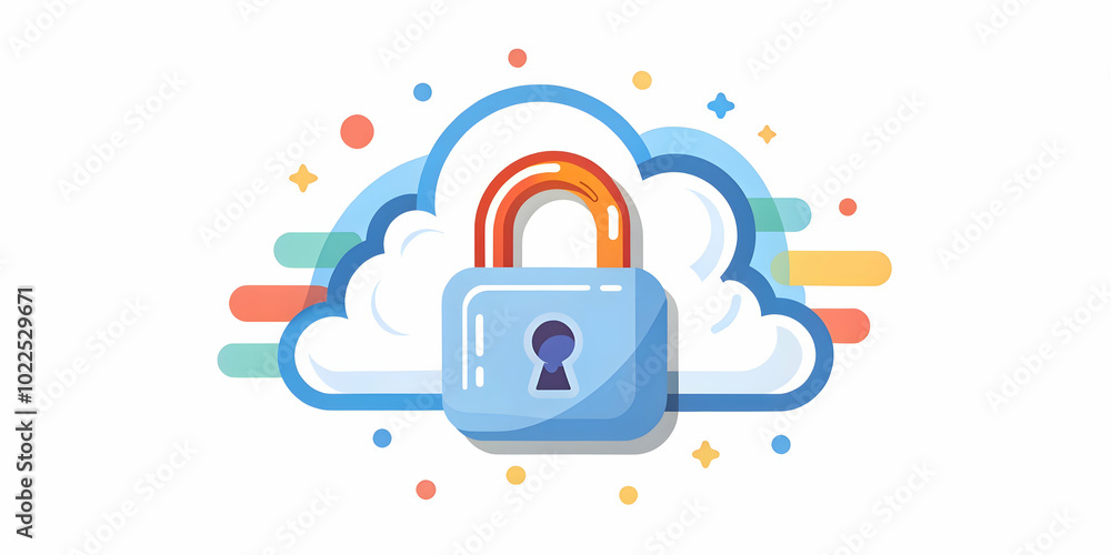 Poster glossy cloud lock icon on plain background - symbolizing security competence in cloud development | 