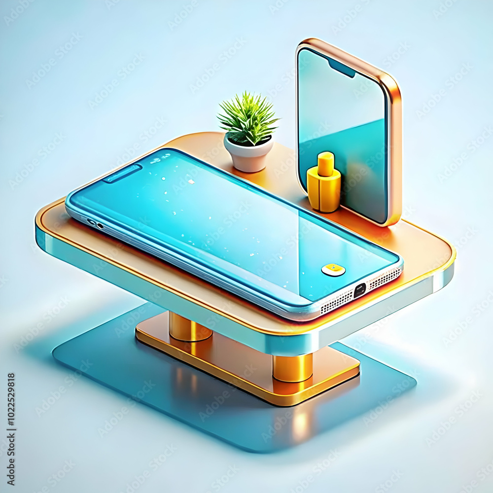 Poster glossy smartphone on plain desk with copy space - crisp image of modern device symbolizing connectiv