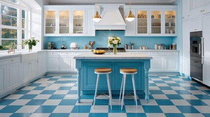 kitchen blue tile floor