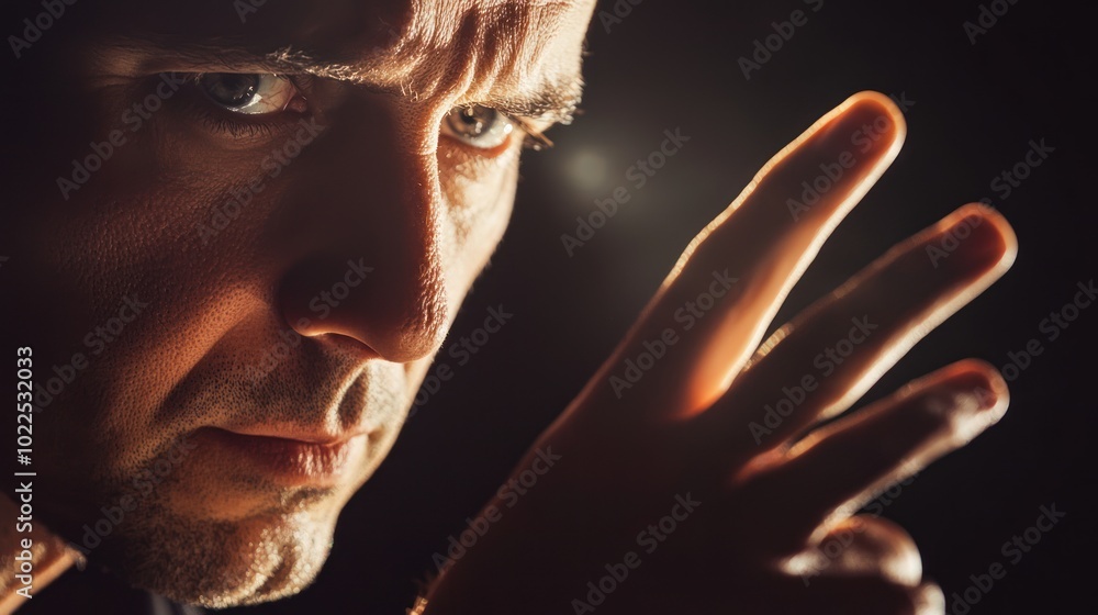 Poster articulate expression illustrated through a close-up of a person thoughtfully explaining an idea wit