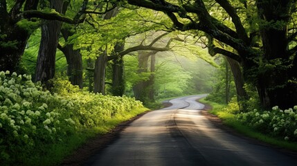 Obraz premium trees springtime country road