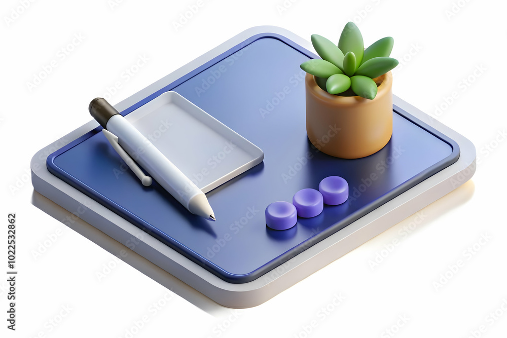 Poster modern tablet and stylus on plain background with copy space - minimalist working from home concept 