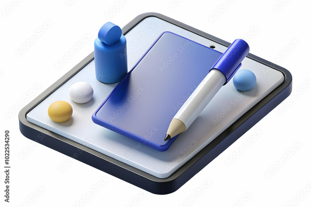 Poster minimalist tablet and stylus on plain background with copy space - creative workspace concept for wo