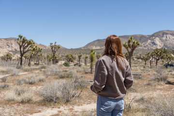 Woman exploring Joshua Tree, National park in California