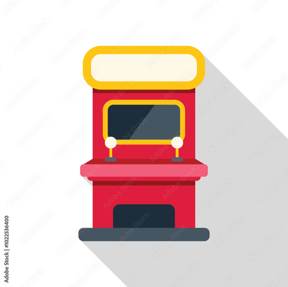 Poster arcade game standing upright with a blank screen, two controllers, and a rectangular marquee at the 