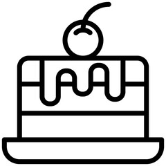 Cake Icon, Black And White Outline Icon Symbol