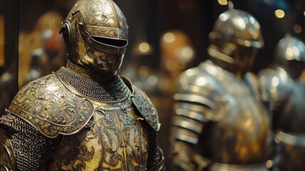 Obraz premium armor illustrated through a close-up of intricately designed medieval armor displayed in a museum, showcasing craftsmanship