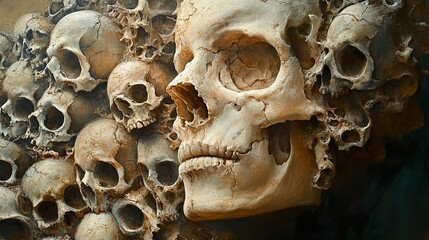 A Pile of Skulls: A Dark and Surreal Painting