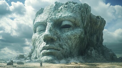 Obraz premium Giant Stone Face in a Desolate Landscape - Digital Art