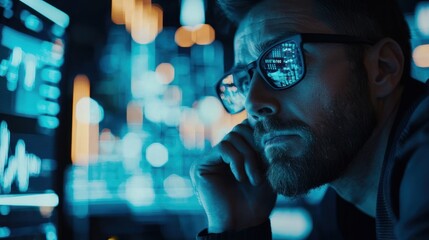 arbitrage illustrated through a close-up of a trader making quick decisions based on real-time data and market fluctuations