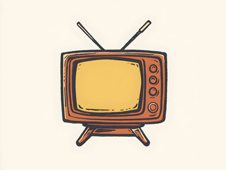 Vintage Television Illustration in Retro Style with Classic Mid-Century Decor Elements