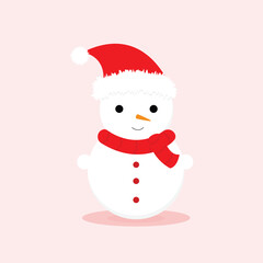 Winter snowman with rad santa hat and scarf for design card,wallpaper,vector iustration.