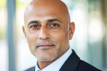 Naklejka premium a successful indian Business Man middle aged bald with lighter eyebrows