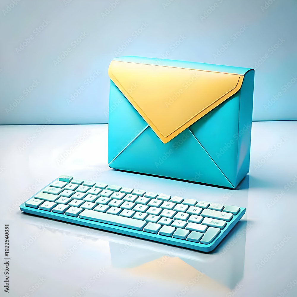 Poster plain background with envelope and keyboard - communication and work from home concept | generous co