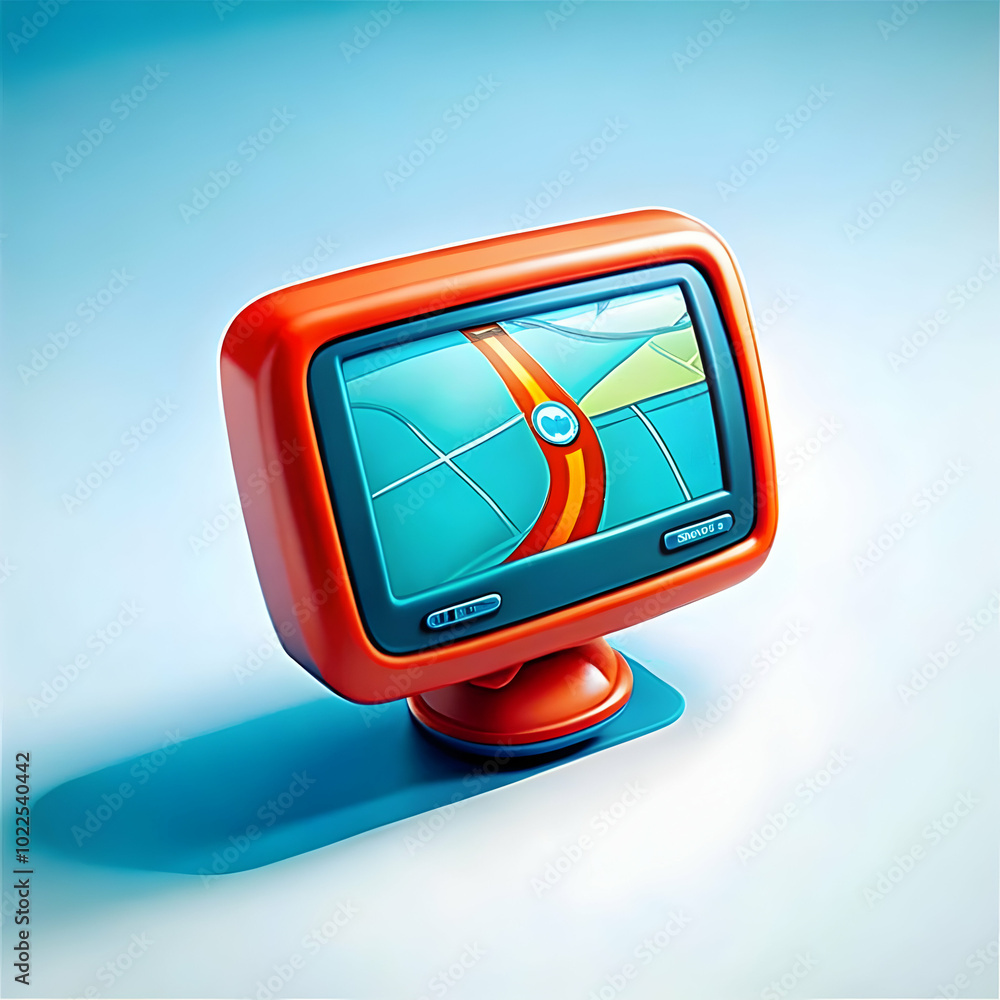 Aufkleber exciting journey concept: glossy gps navigation device on plain background with ample copy space for