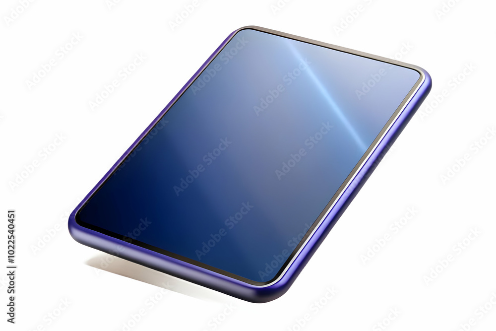 Poster glossy tablet on plain surface: a sleek image showcasing modern connectivity and happiness in remote