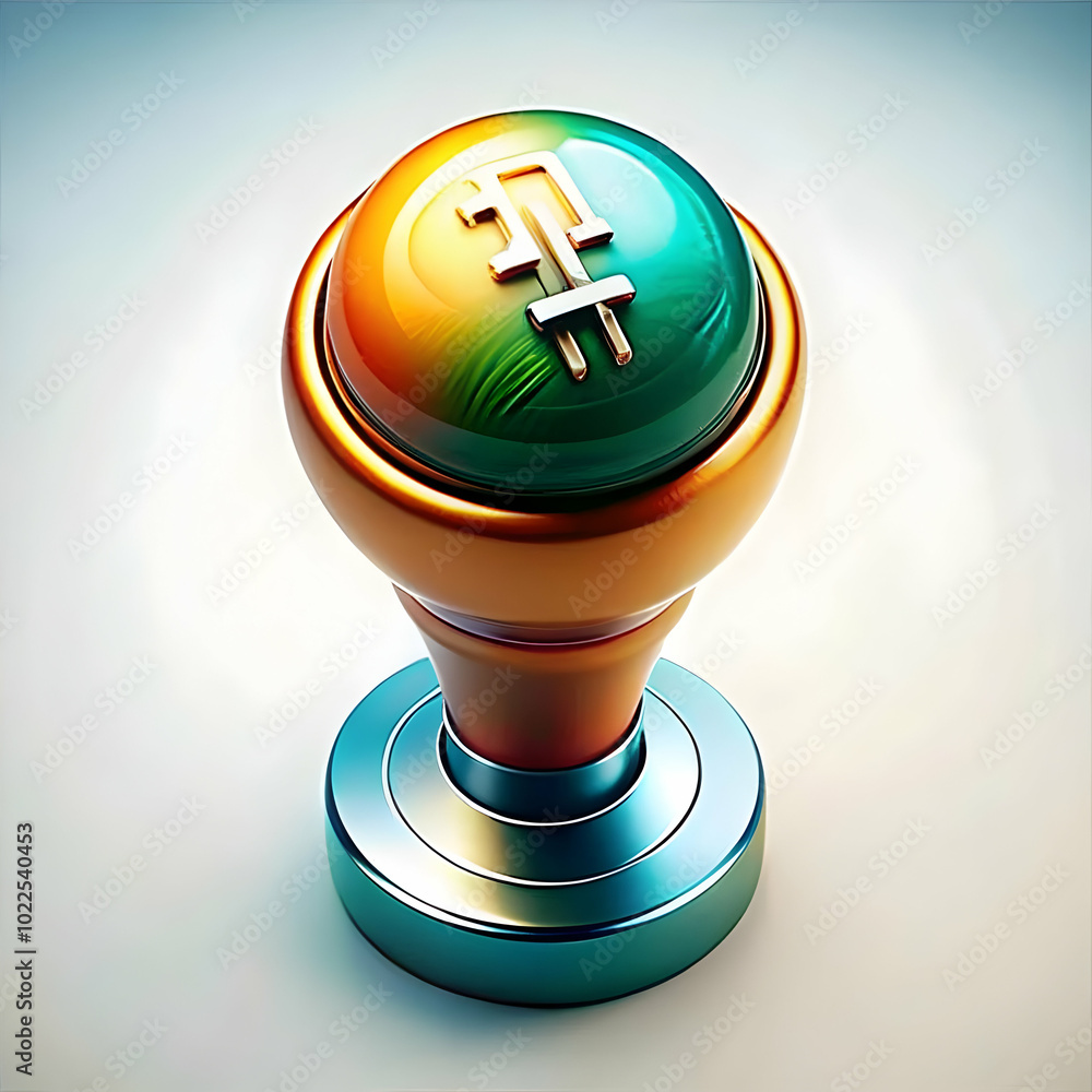 Poster close up of glossy gear shift knob on plain background for advertisements - emphasizing control and 