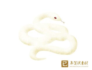 手書きタッチの白蛇の年賀状素材