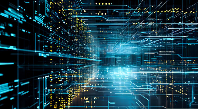A digital framework for technological operations, neural networks, artificial intelligence, digital archives, and scientific research. Digital background.