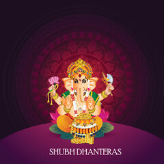 Happy dhanteras celebration banner with gold coin in pot festival background