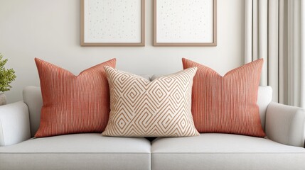 Modern Geometric Pillows on a White Sofa, a Stylish Living Room Accent