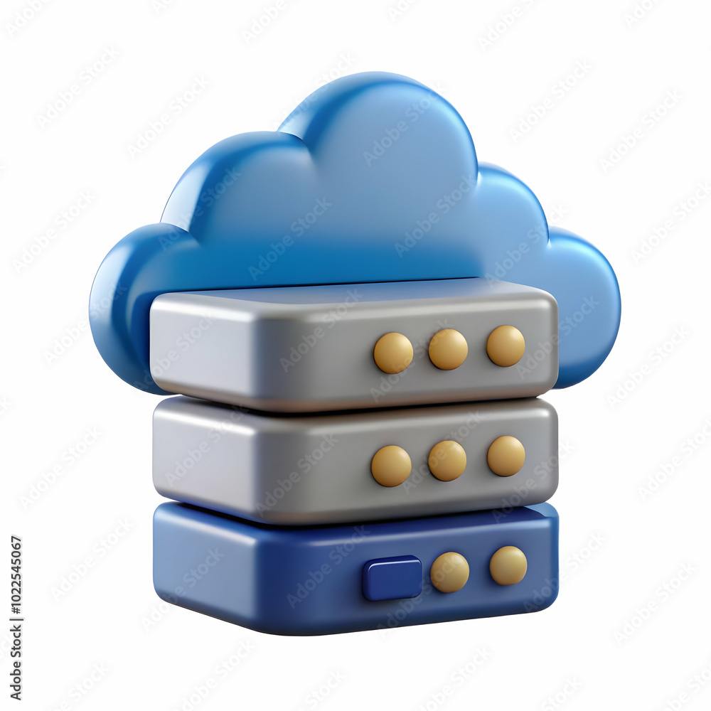Poster glossy server racks with cloud icons: capturing cloud infrastructure development competence in photo
