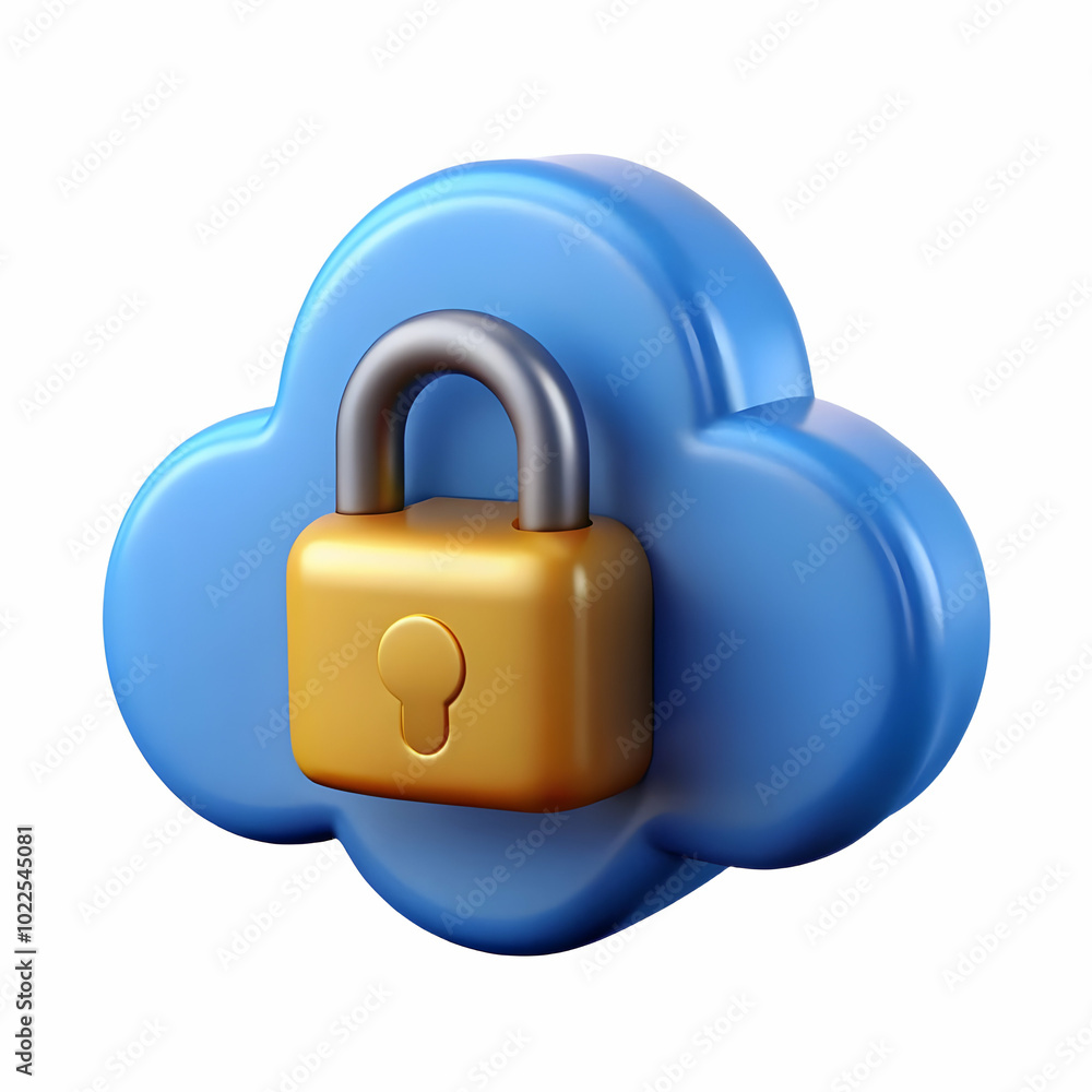 Poster glossy cloud lock icon on plain background - symbolizing security and competence in cloud developmen