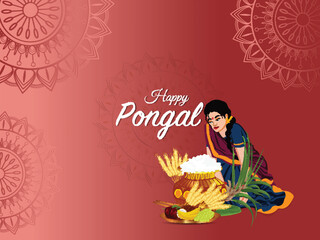 South indian festival happy pongal celebration greeting card