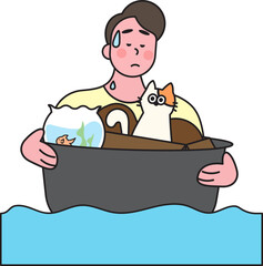 People in flood situations and rescue efforts