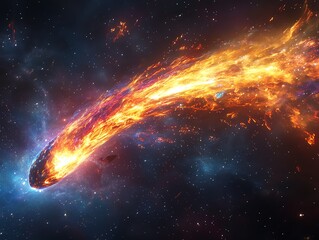 Fototapeta premium A fiery comet streaks across the cosmos.