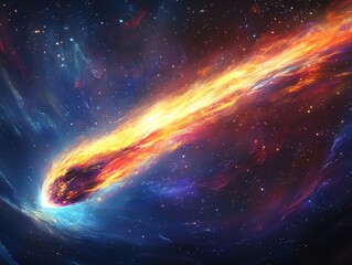Fiery meteor streaks across a star-filled sky.