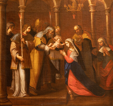 ALESSANDRIA, ITALY - SEPTEMBER 9, 2024: The painting of Presentation of Jesus in the Temple in the Cathedral probably by Guglielmo Caccia - Moncalvo (1568 &ndash; 1625).