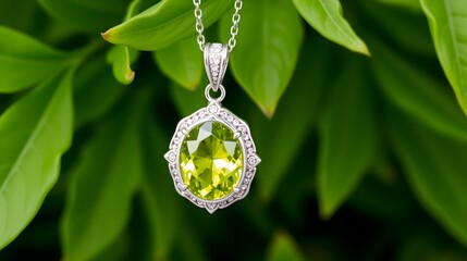Peridot Pendant, Green Leaves