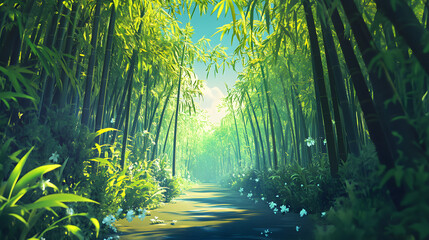 Obraz premium Bamboo Forest on the Village Cartoon