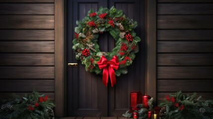 Naklejka premium bow christmas wreath door