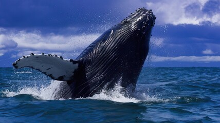 Majestic humpback whale breaching in ocean spectacular display of marine wildlife natural habitat