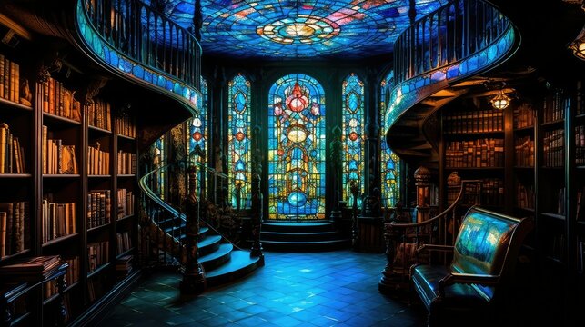 glass blue library