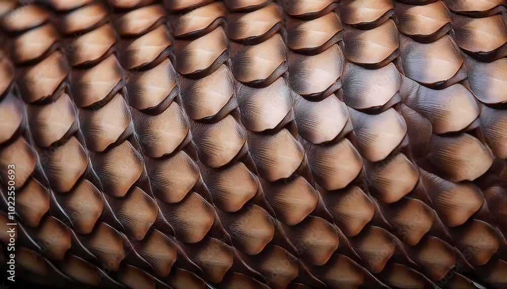 Poster close-up detail of brown overlapping textured scales with a soft gradient background in natural ligh
