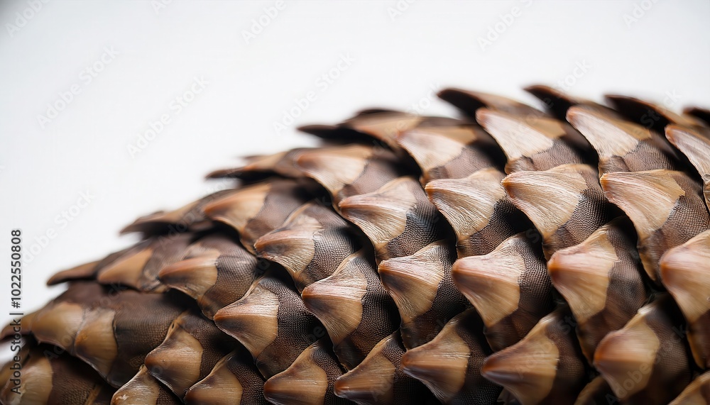 Poster close-up detail of brown overlapping textured scales with a soft gradient background in natural ligh