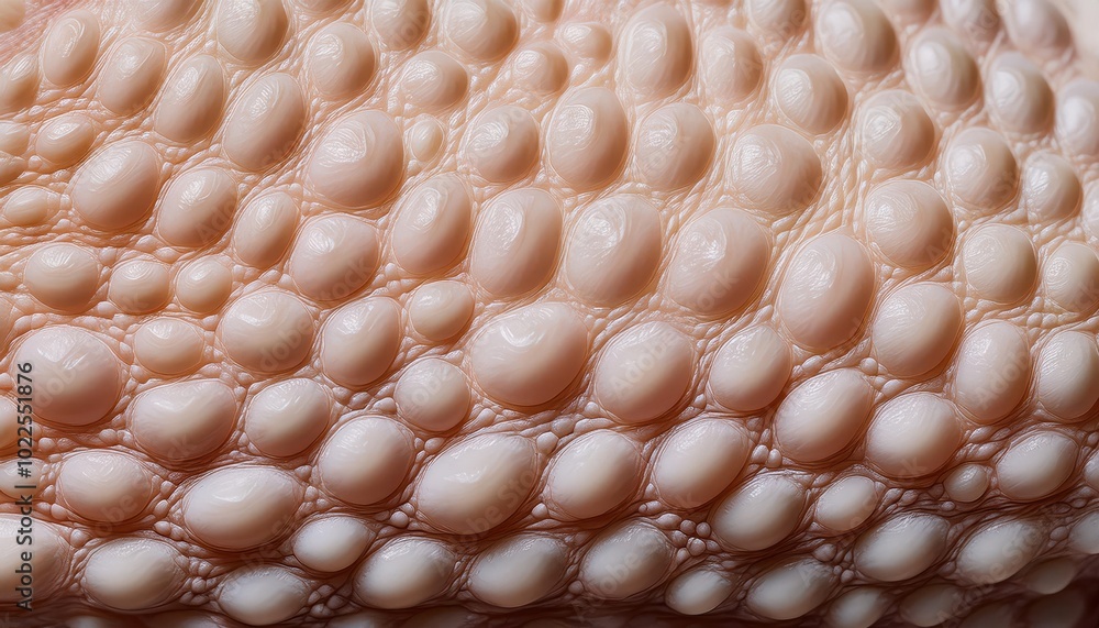Poster close-up of a gecko's textured skin with shiny, pearlescent scales in soft natural light, showing de