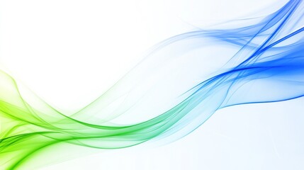 Abstract design featuring flowing green and blue waves on a light background.