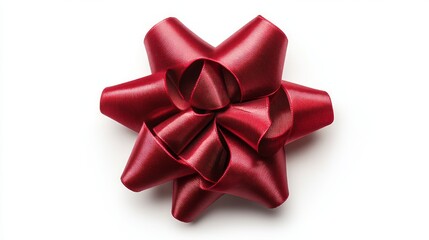 A red satin ribbon bow isolated on a white background.