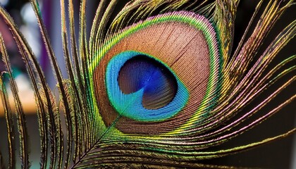 Obraz premium Vibrant Close-up of a Peacock Feather's Iridescent Eye Pattern Highlighting Rich Greens, Blues, and Golds