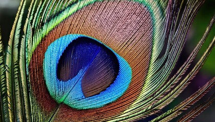 Obraz premium Vibrant Close-up of a Peacock Feather's Iridescent Eye Pattern Highlighting Rich Greens, Blues, and Golds